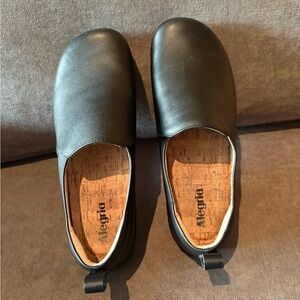Alegria Black Leather Slip-Ons